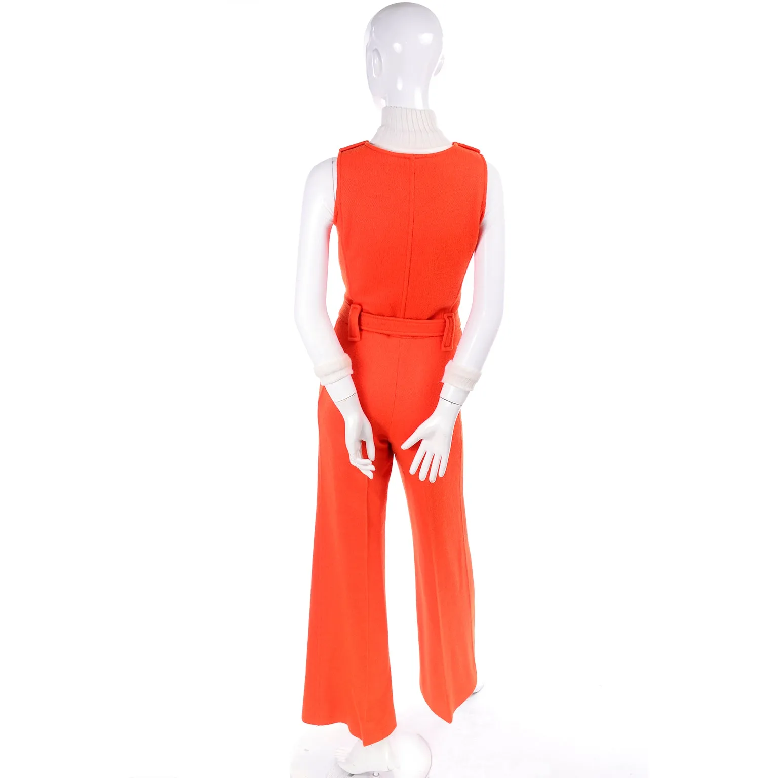 1970s Courreges Orange Knit Jumpsuit & Sheer Turtleneck Top