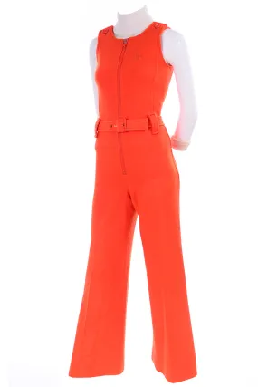 1970s Courreges Orange Knit Jumpsuit & Sheer Turtleneck Top