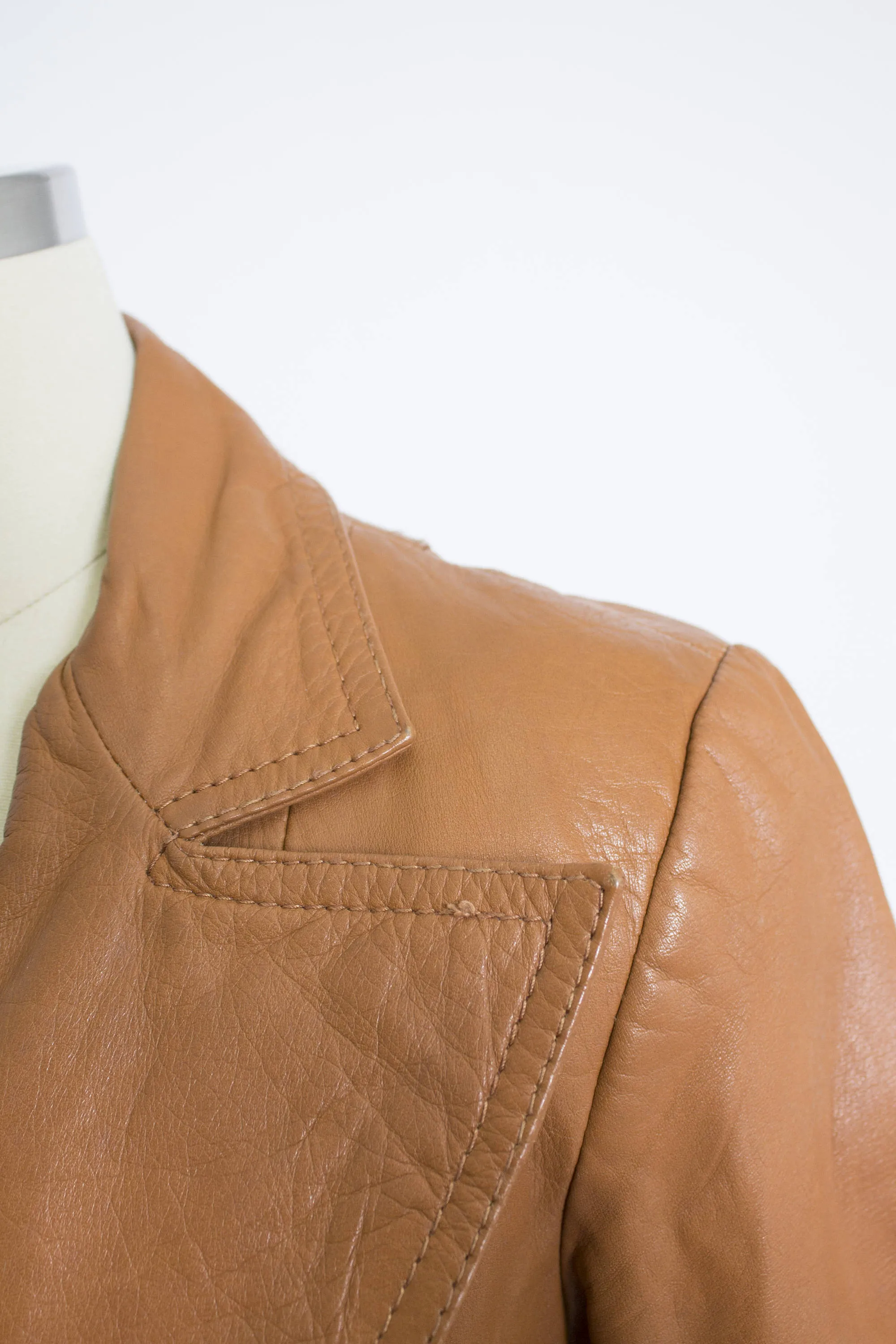 1970s Leather Jacket Sunburst Brown Cropped Small