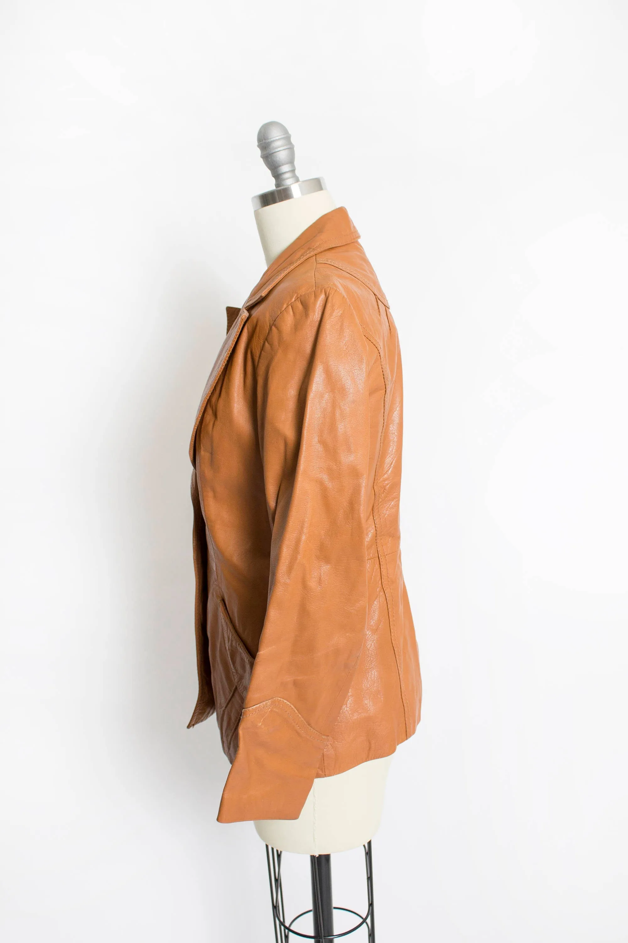 1970s Leather Jacket Sunburst Brown Cropped Small