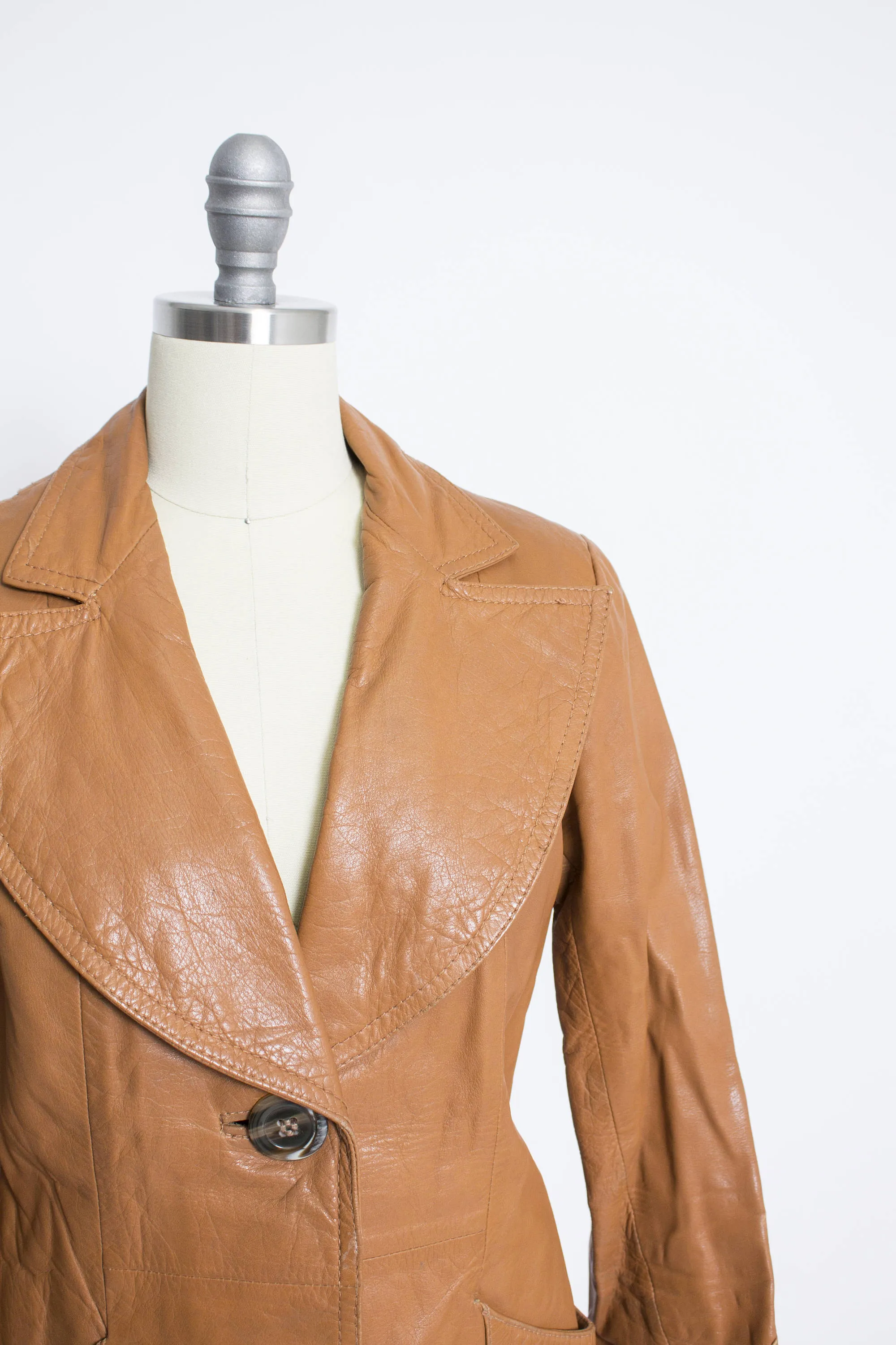 1970s Leather Jacket Sunburst Brown Cropped Small