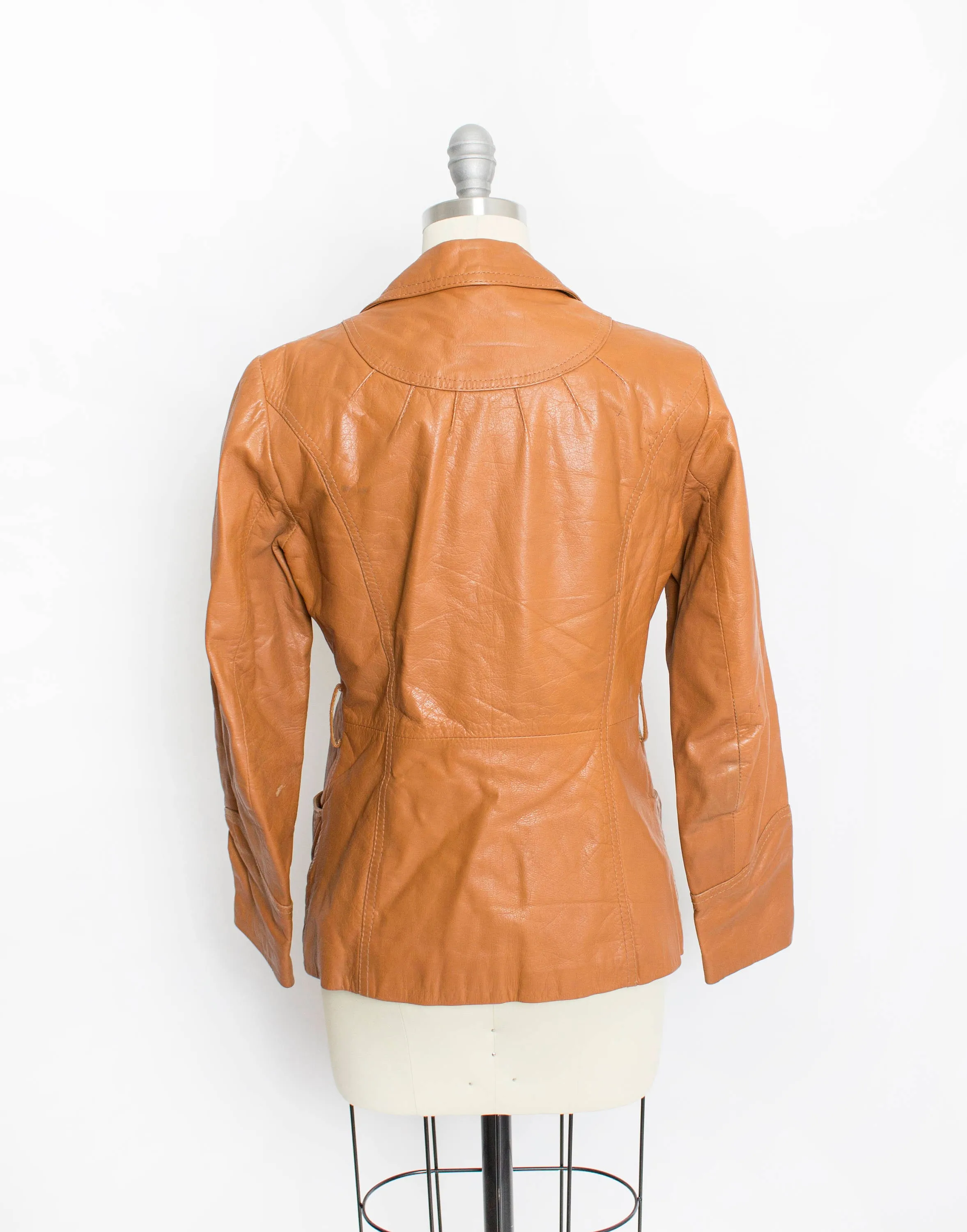 1970s Leather Jacket Sunburst Brown Cropped Small