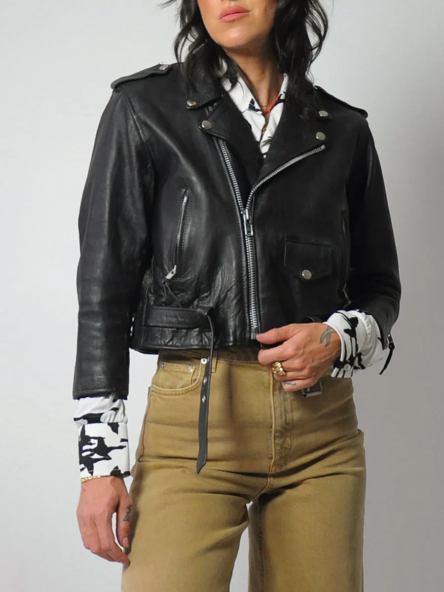 1980's Cropped Leather Motorcycle Jacket