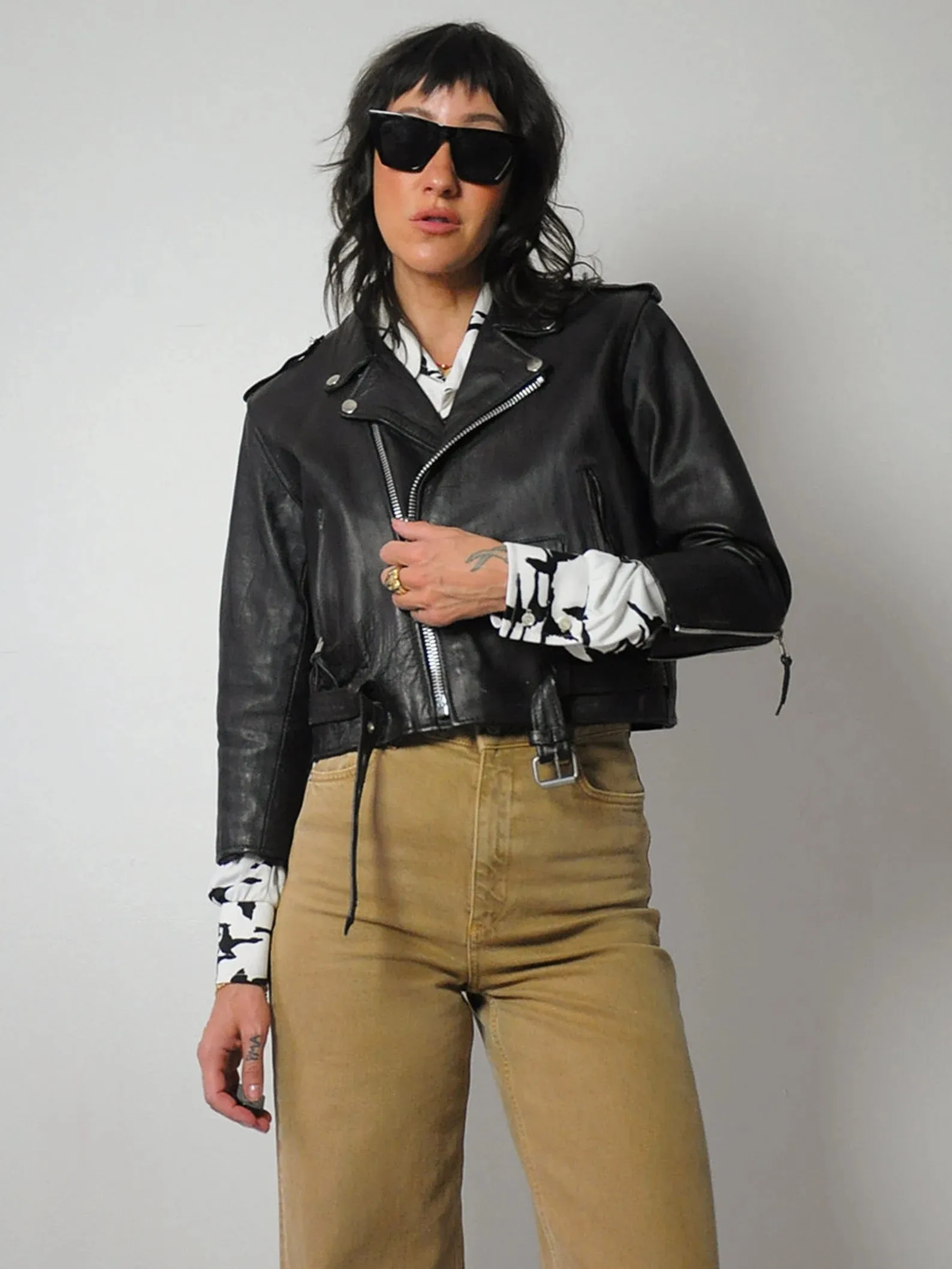 1980's Cropped Leather Motorcycle Jacket