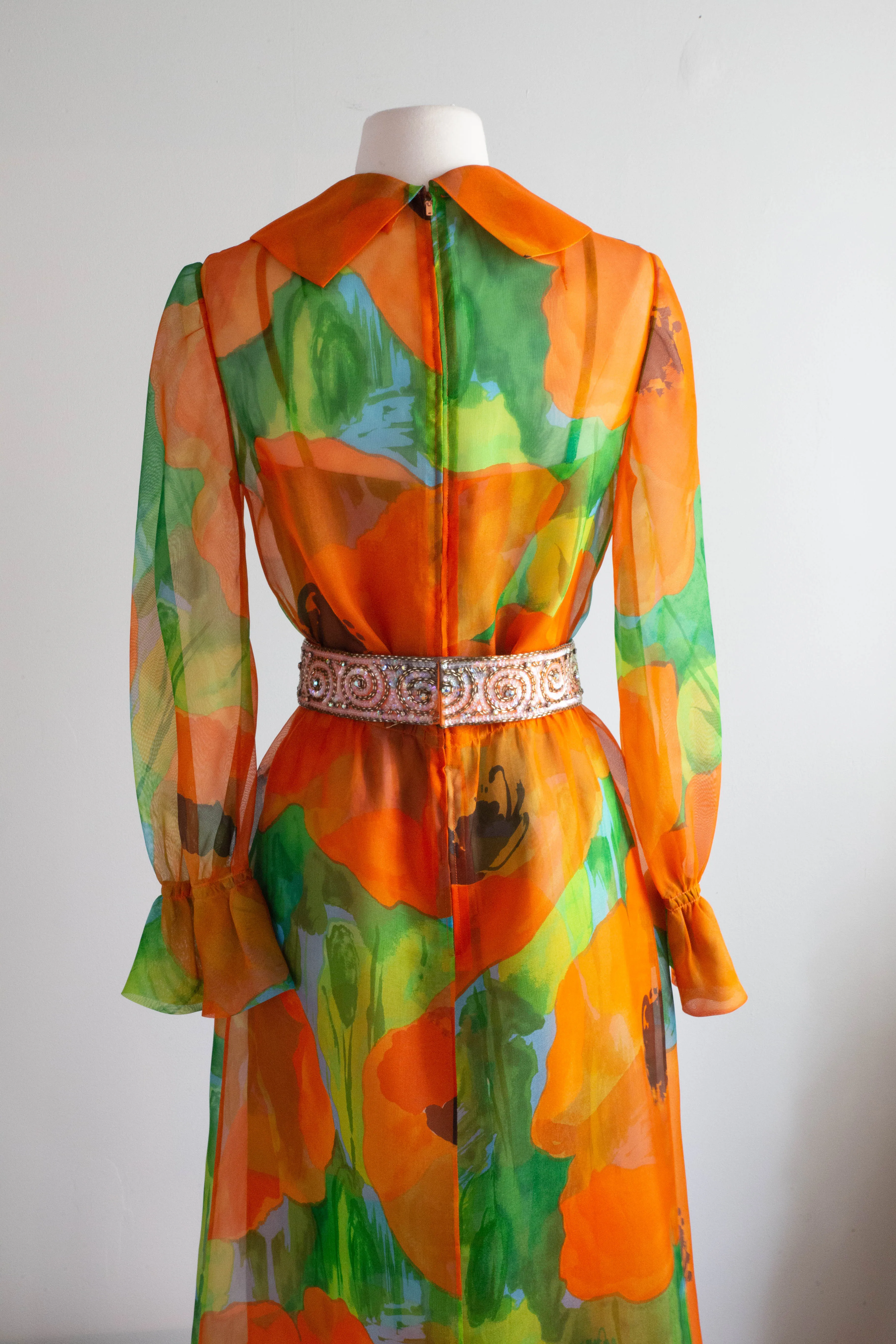 Absolutely FABULOUS 1960's Poppy Print Silk Jumpsuit / Small