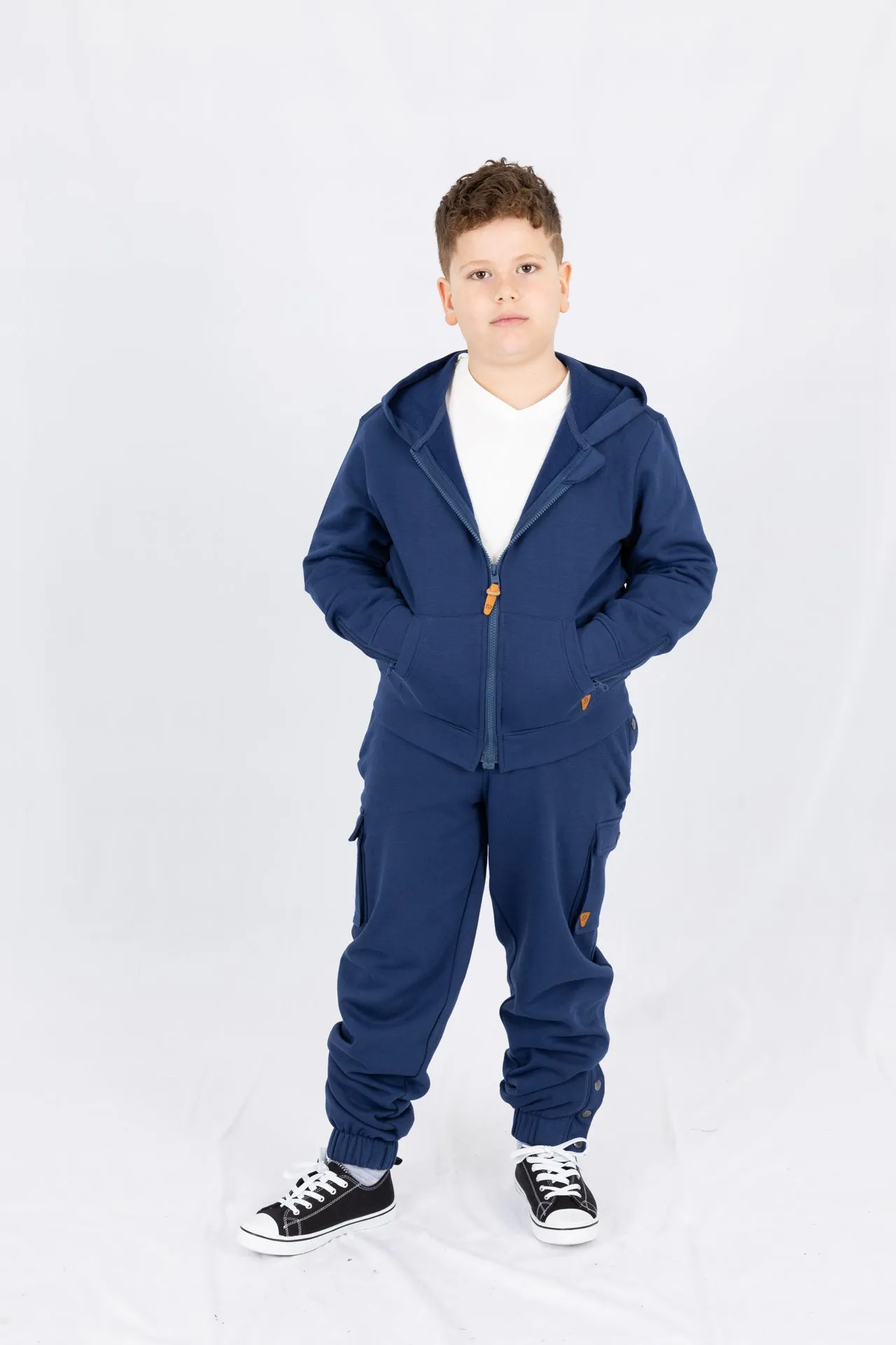 Adaptive Kids Cargo Joggers: Adjustable Elastic Waist & Side Zipper for Easy Undressing