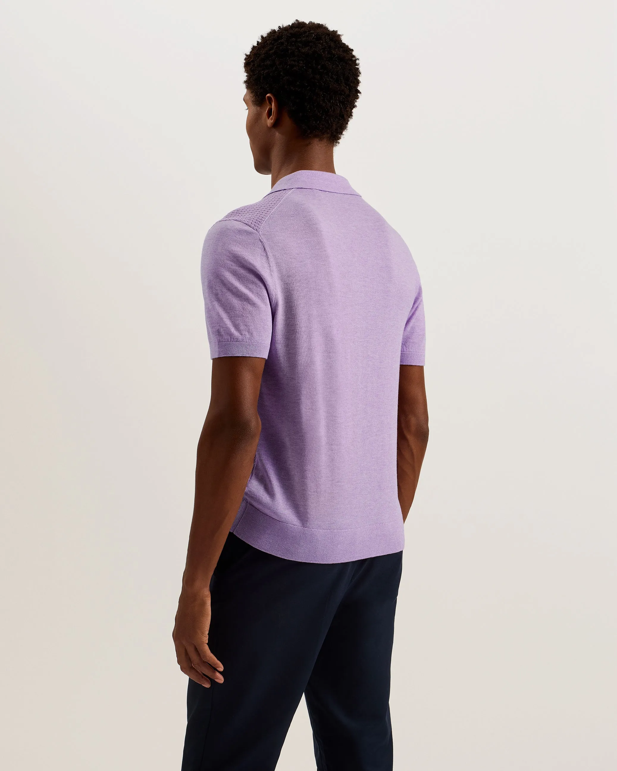 Adio Short Sleeve Textured Polo Shirt Lilac