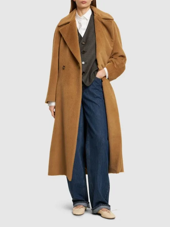 Alberta Ferretti   Belted alpaca &amp; wool long coat 