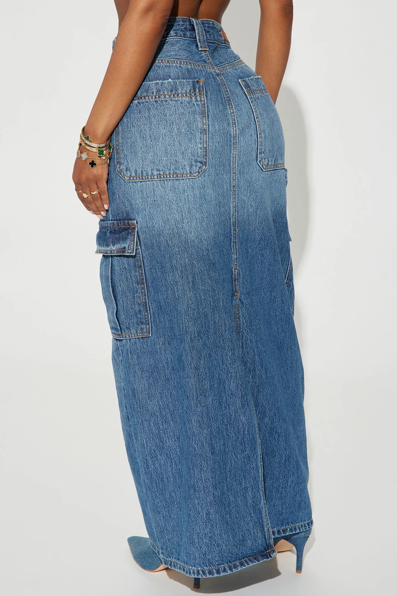 All Day Denim Cargo Maxi Skirt - Medium Wash