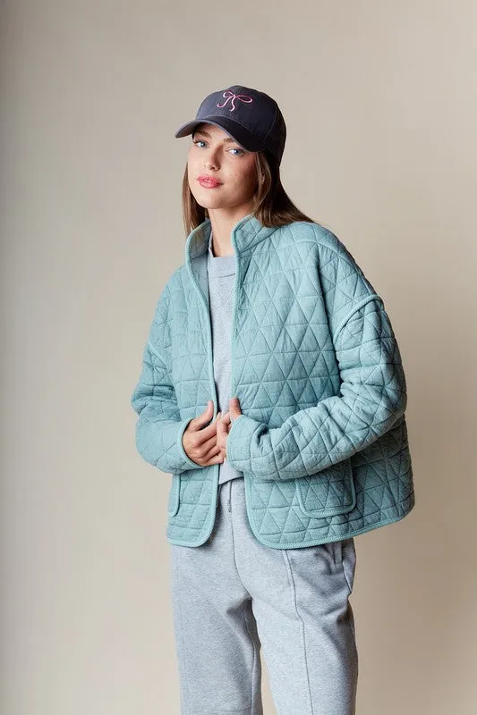 Amy Long Sleeve Open Front Quilted Shacket Sage