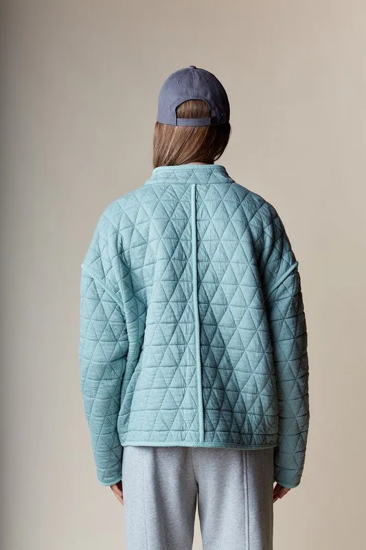 Amy Long Sleeve Open Front Quilted Shacket Sage