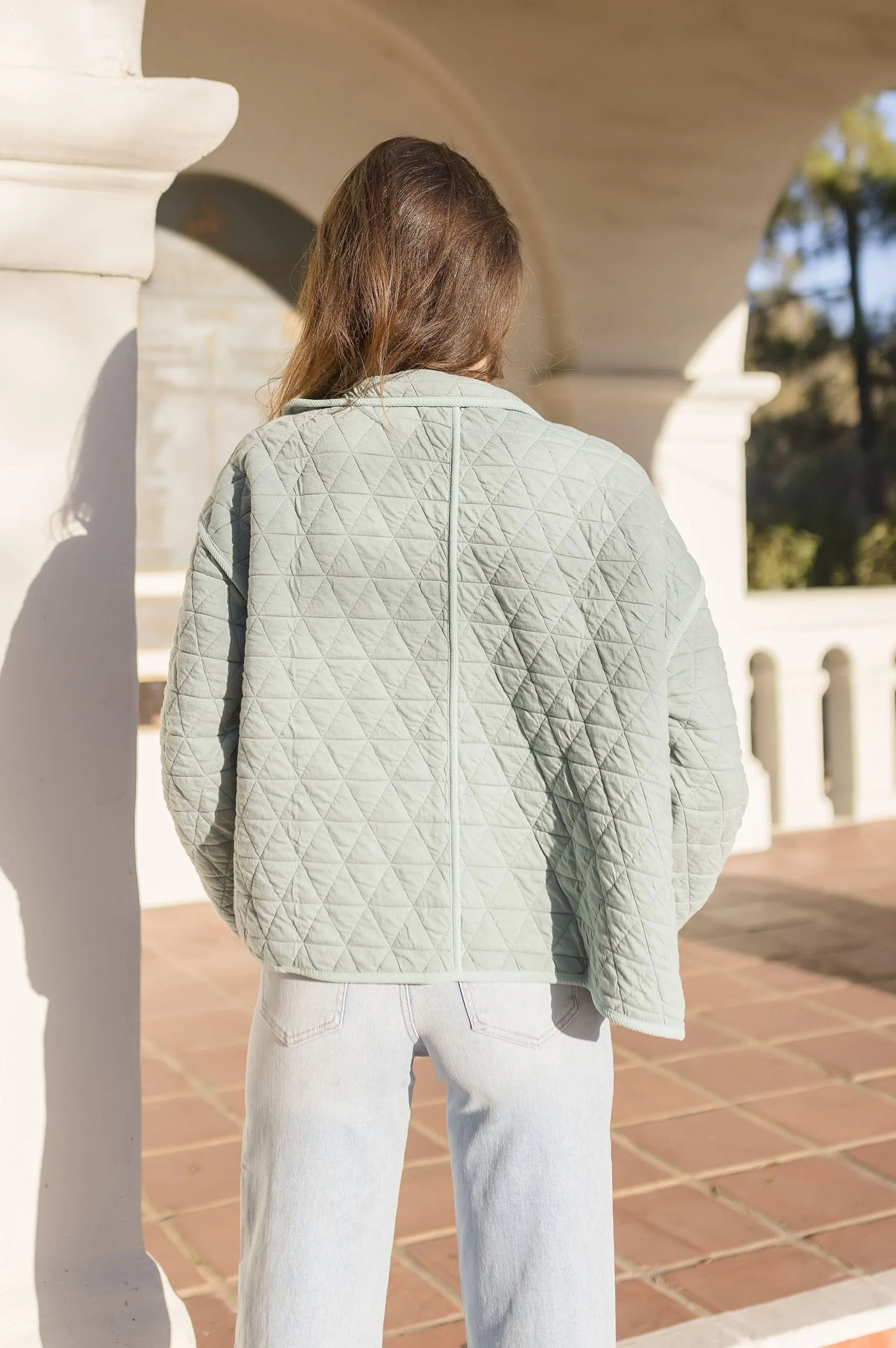 Amy Long Sleeve Open Front Quilted Shacket Sage