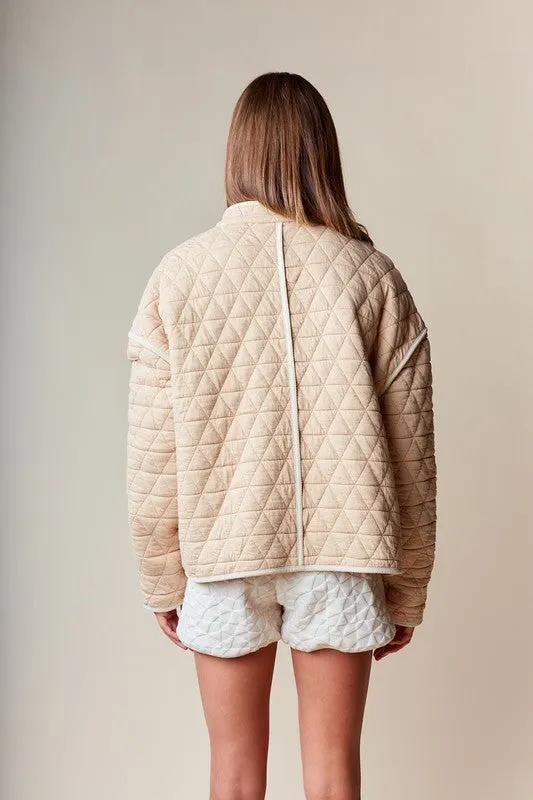 Amy Long Sleeve Open Front Quilted Shacket Taupe