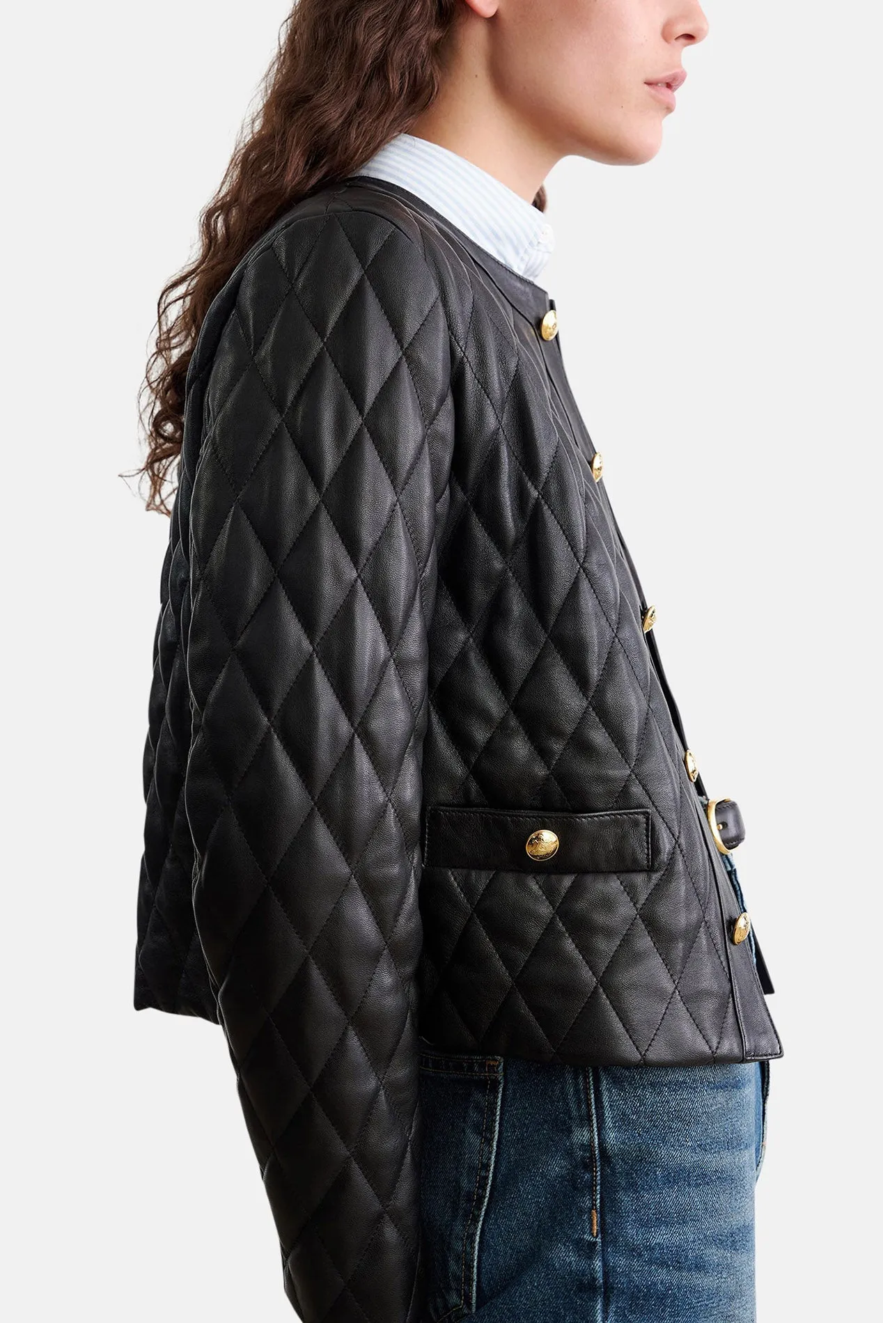 Amy Quilted Leather Jacket Black