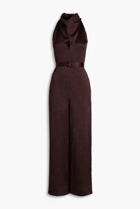 Ashley silk satin jumpsuit with snake print and belt NICHOLAS, burgundy