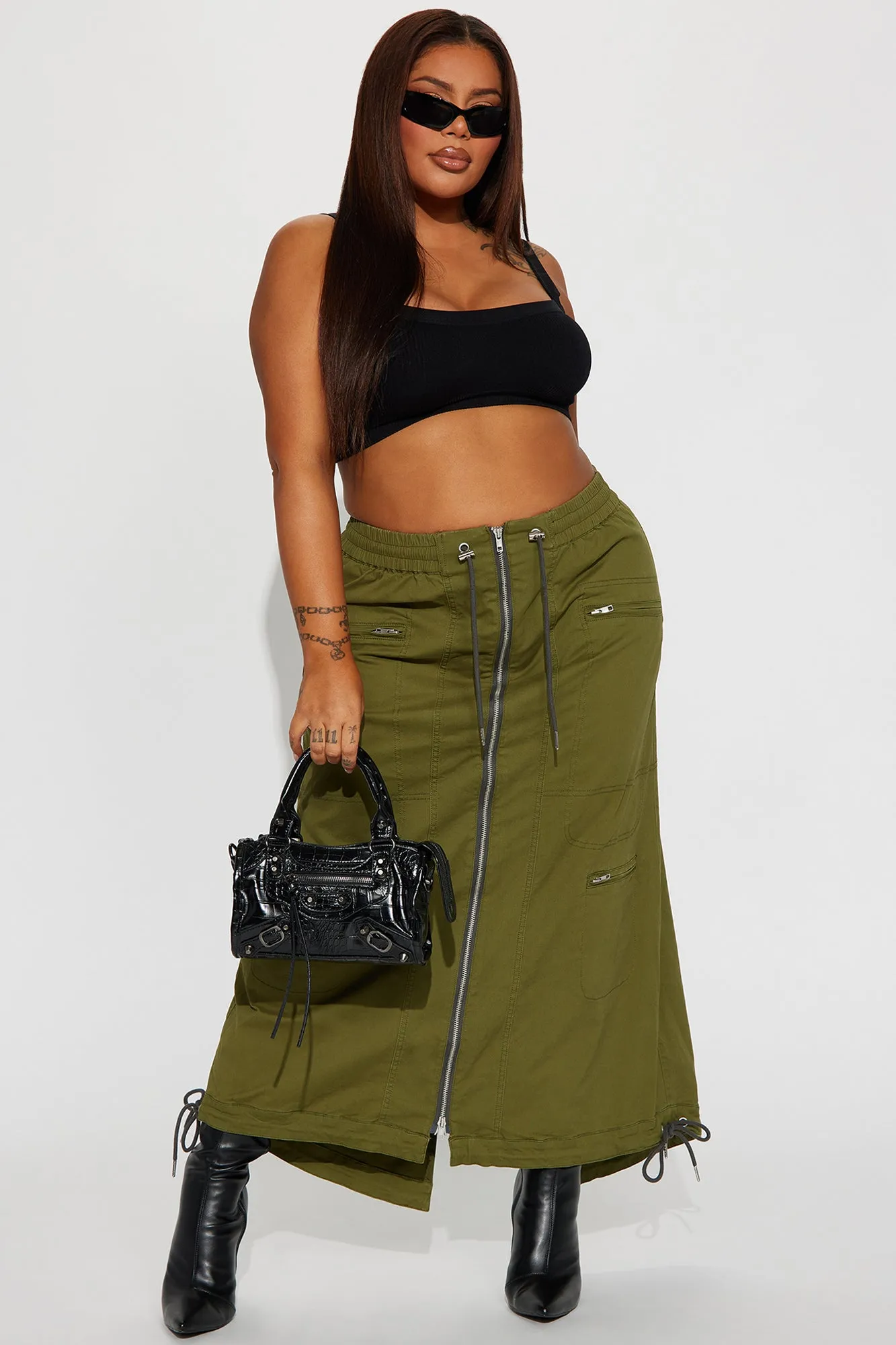 Be The Moment Cargo Maxi Skirt - Olive