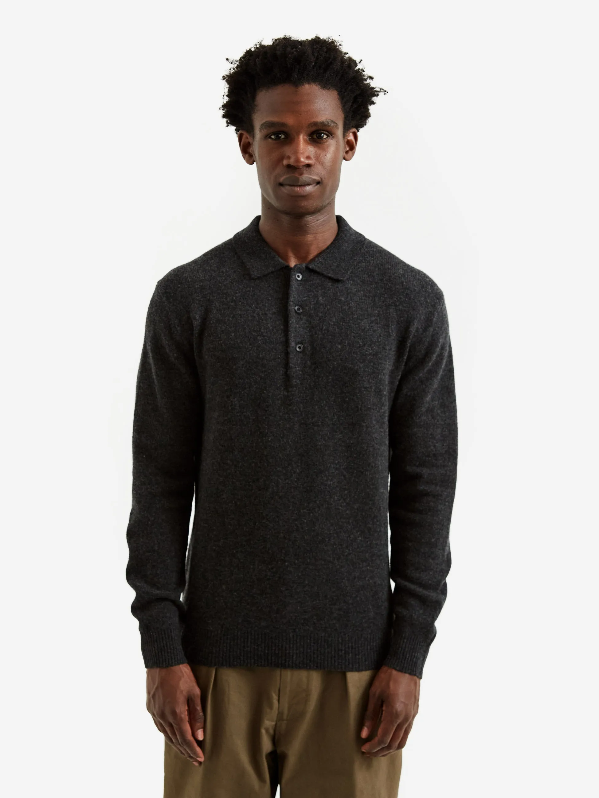 Beams Plus Knit Polo 9G - Charcoal Grey