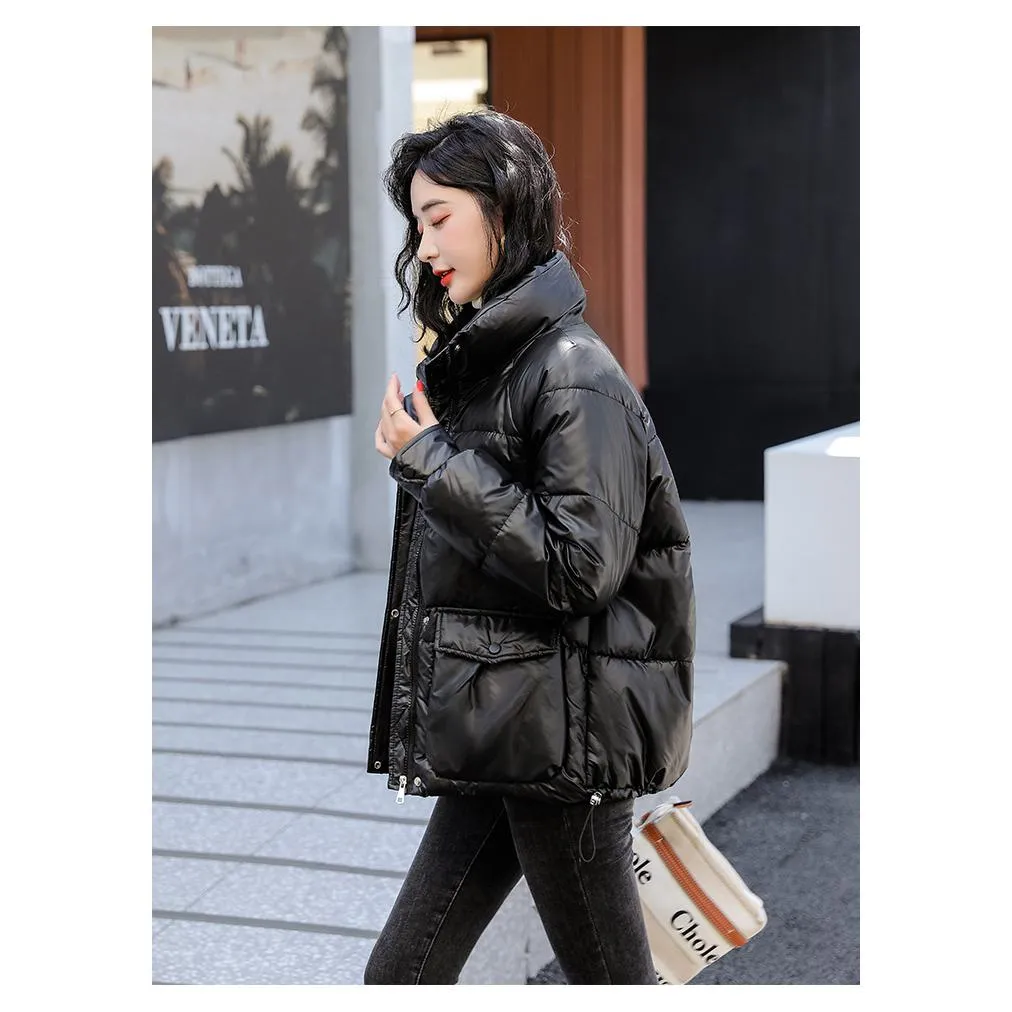 Big Pocket Stand-Up Collar Cropped Puffer Jacket