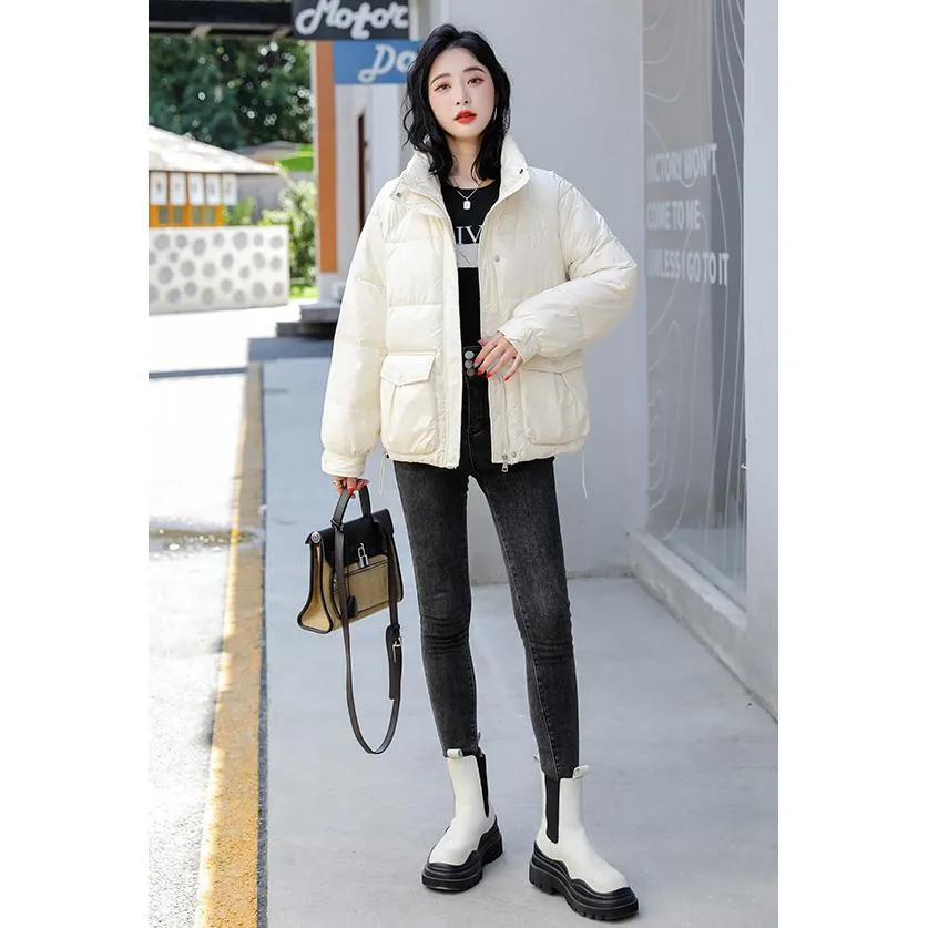 Big Pocket Stand-Up Collar Cropped Puffer Jacket