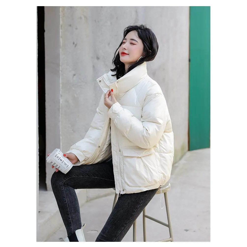 Big Pocket Stand-Up Collar Cropped Puffer Jacket