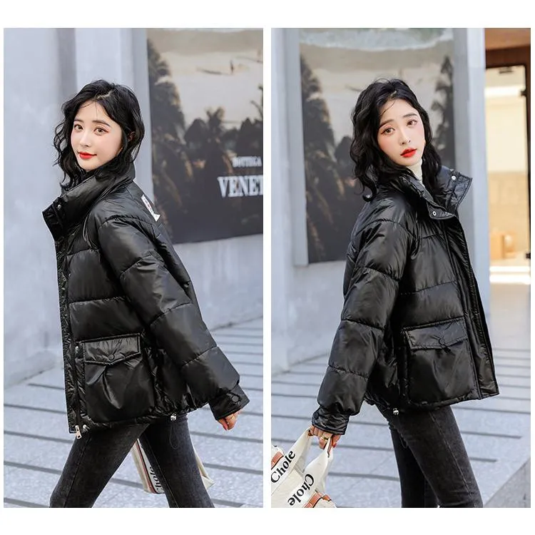 Big Pocket Stand-Up Collar Cropped Puffer Jacket