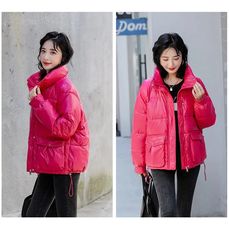 Big Pocket Stand-Up Collar Cropped Puffer Jacket