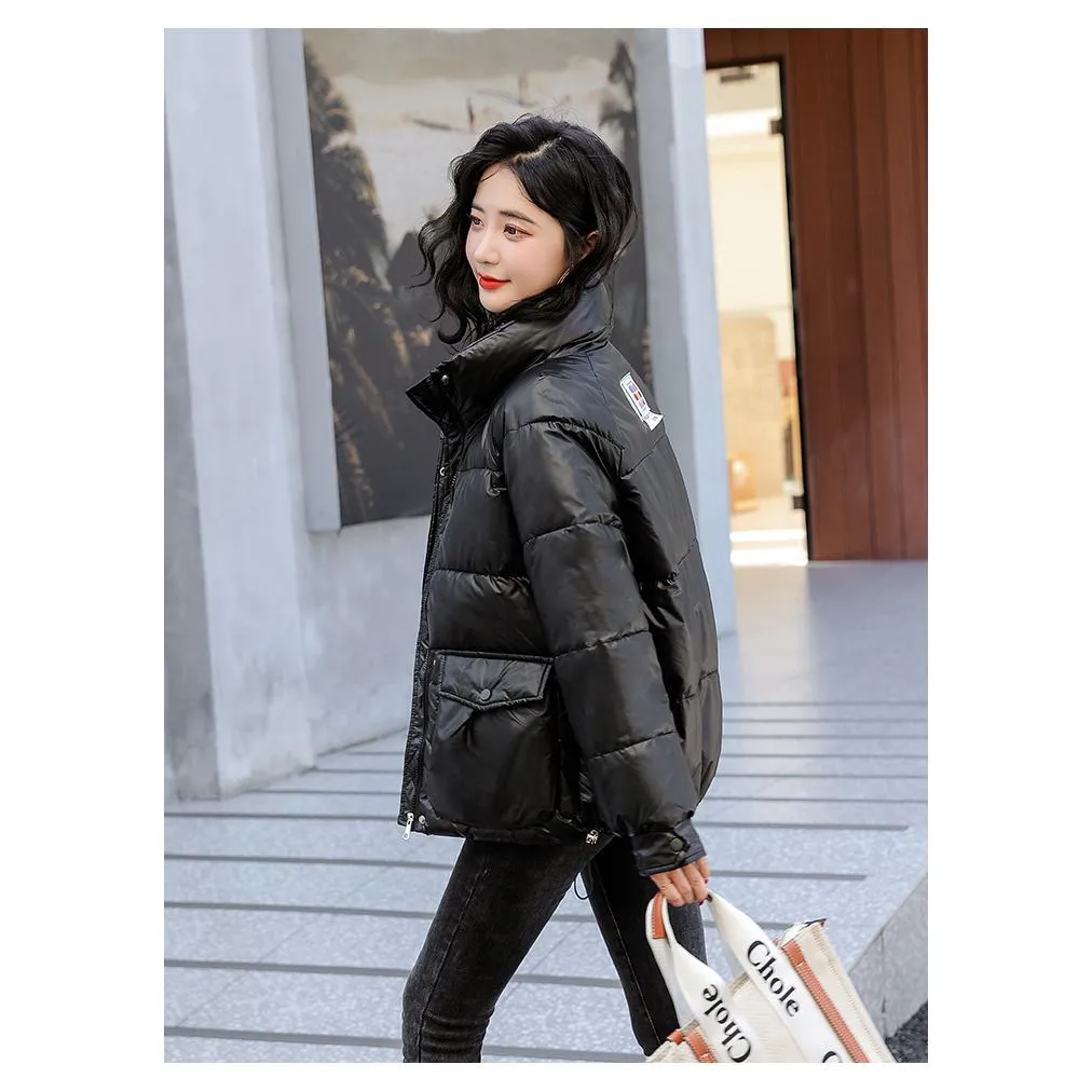 Big Pocket Stand-Up Collar Cropped Puffer Jacket