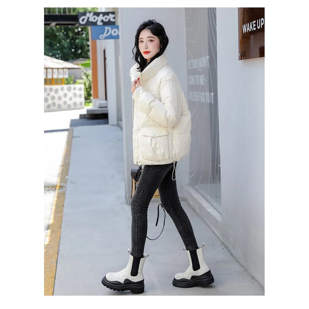 Big Pocket Stand-Up Collar Cropped Puffer Jacket