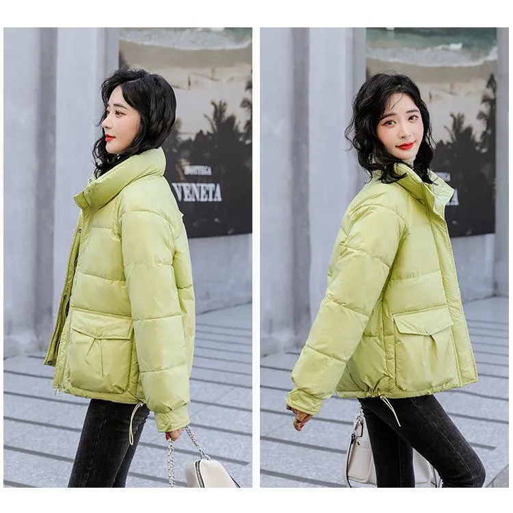 Big Pocket Stand-Up Collar Cropped Puffer Jacket