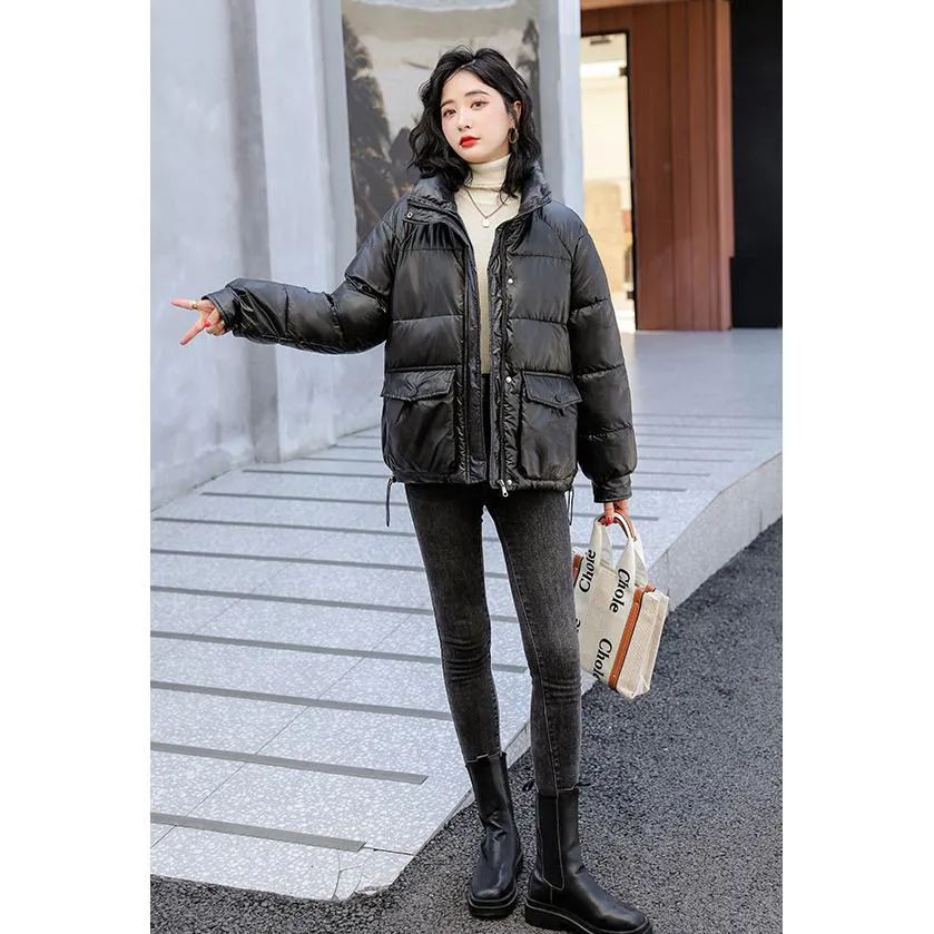 Big Pocket Stand-Up Collar Cropped Puffer Jacket