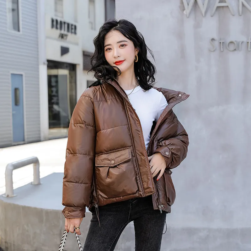 Big Pocket Stand-Up Collar Cropped Puffer Jacket