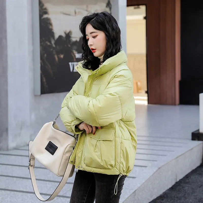 Big Pocket Stand-Up Collar Cropped Puffer Jacket