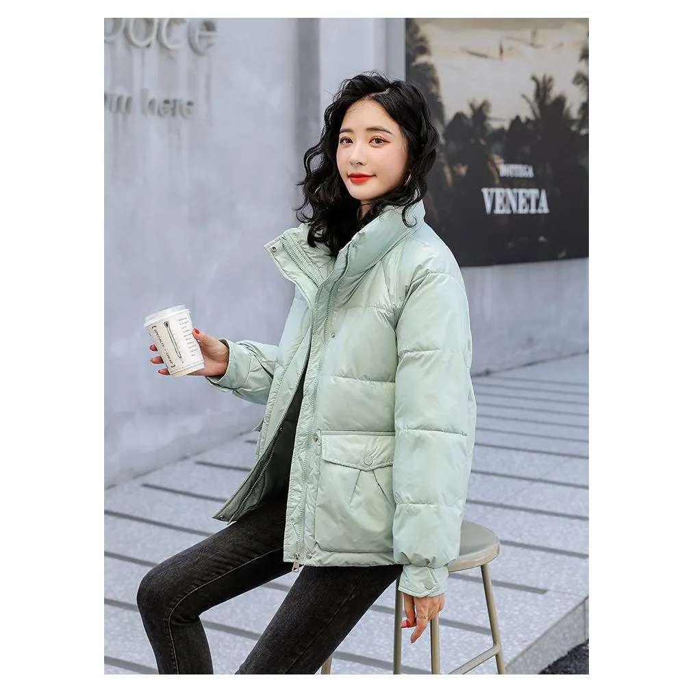 Big Pocket Stand-Up Collar Cropped Puffer Jacket