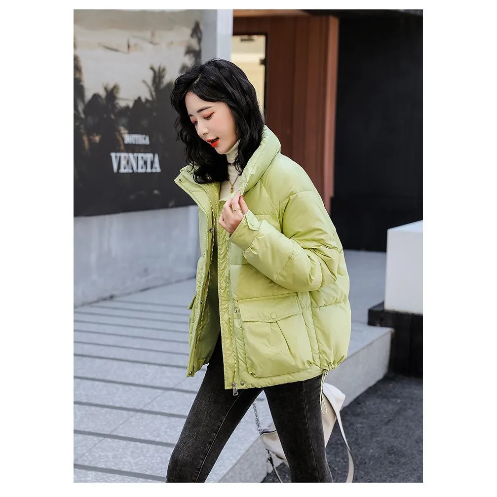 Big Pocket Stand-Up Collar Cropped Puffer Jacket