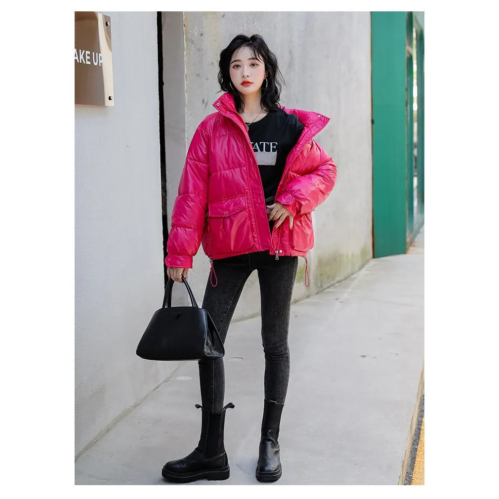 Big Pocket Stand-Up Collar Cropped Puffer Jacket