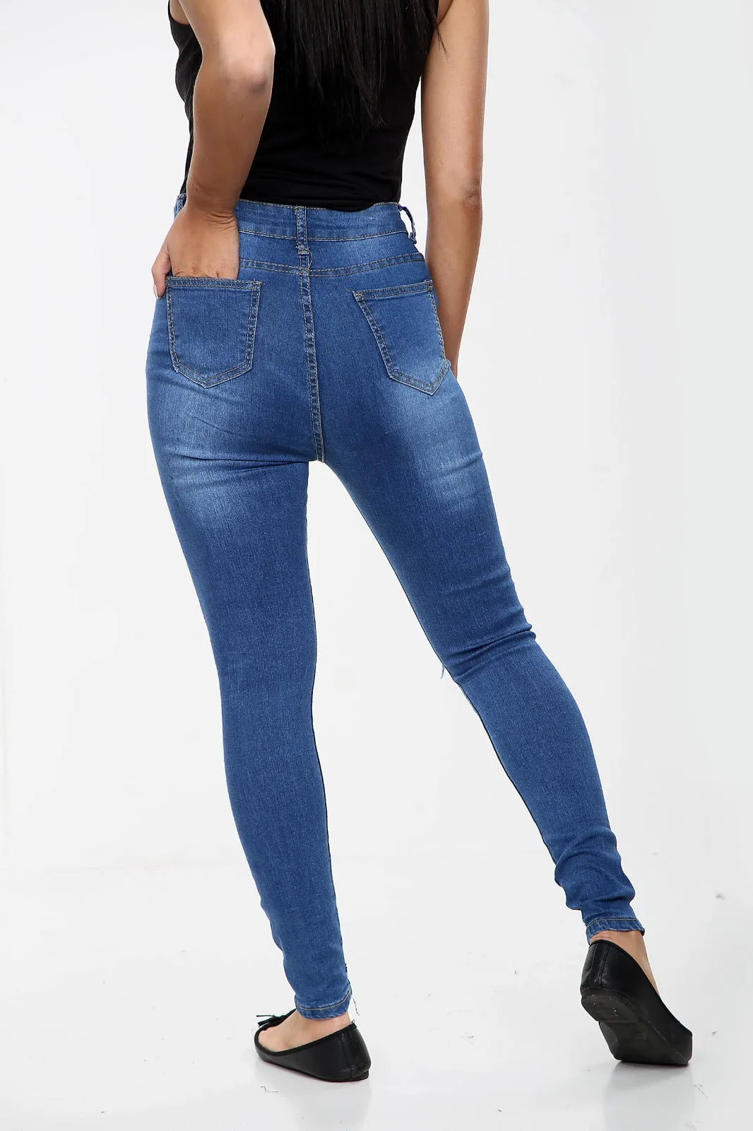 BLUE Diamante Ladies High waisted jeans