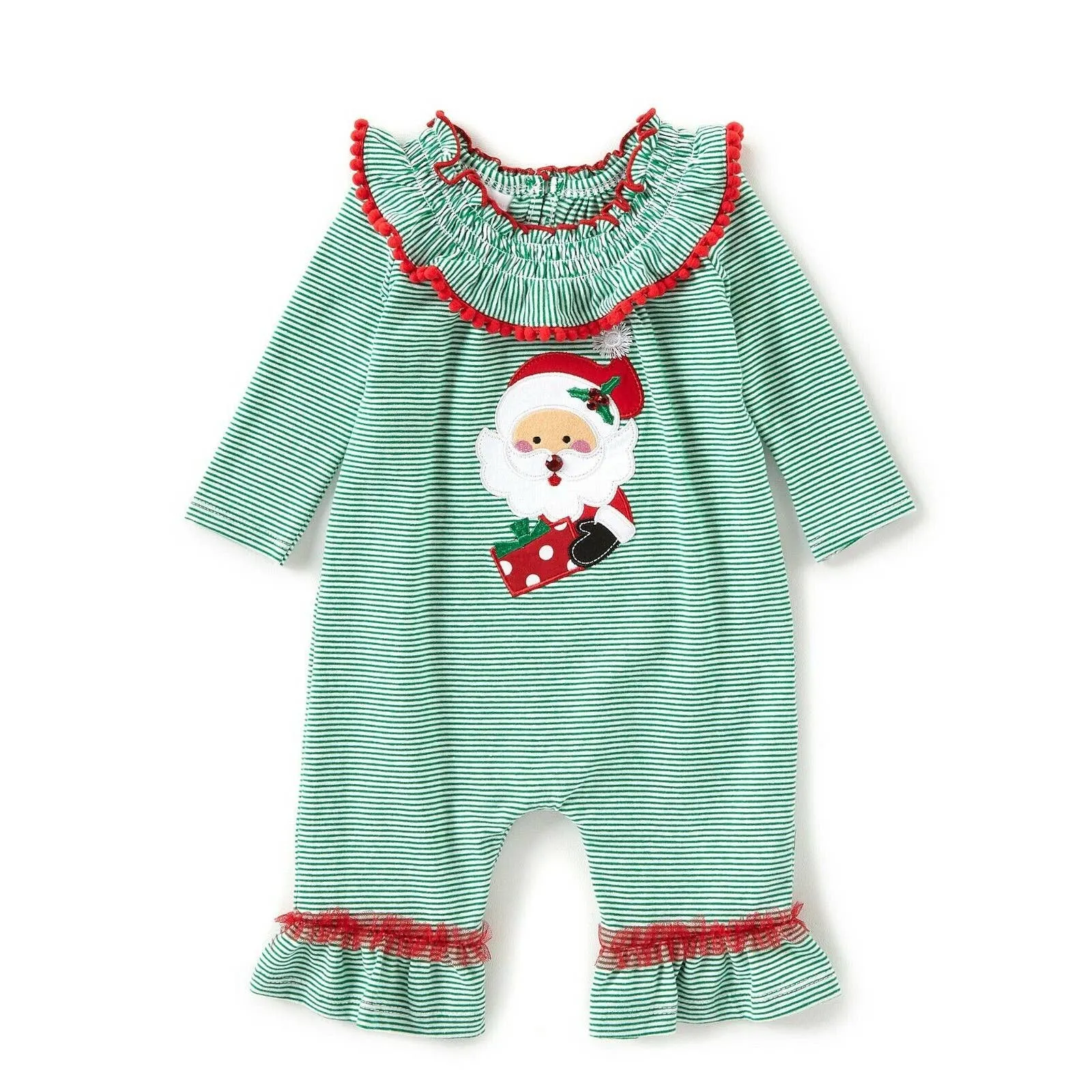 BONNIE JEAN GIRL'S Christmas Romper Coverall, Santa Applique Green, 4T, NWT! $35