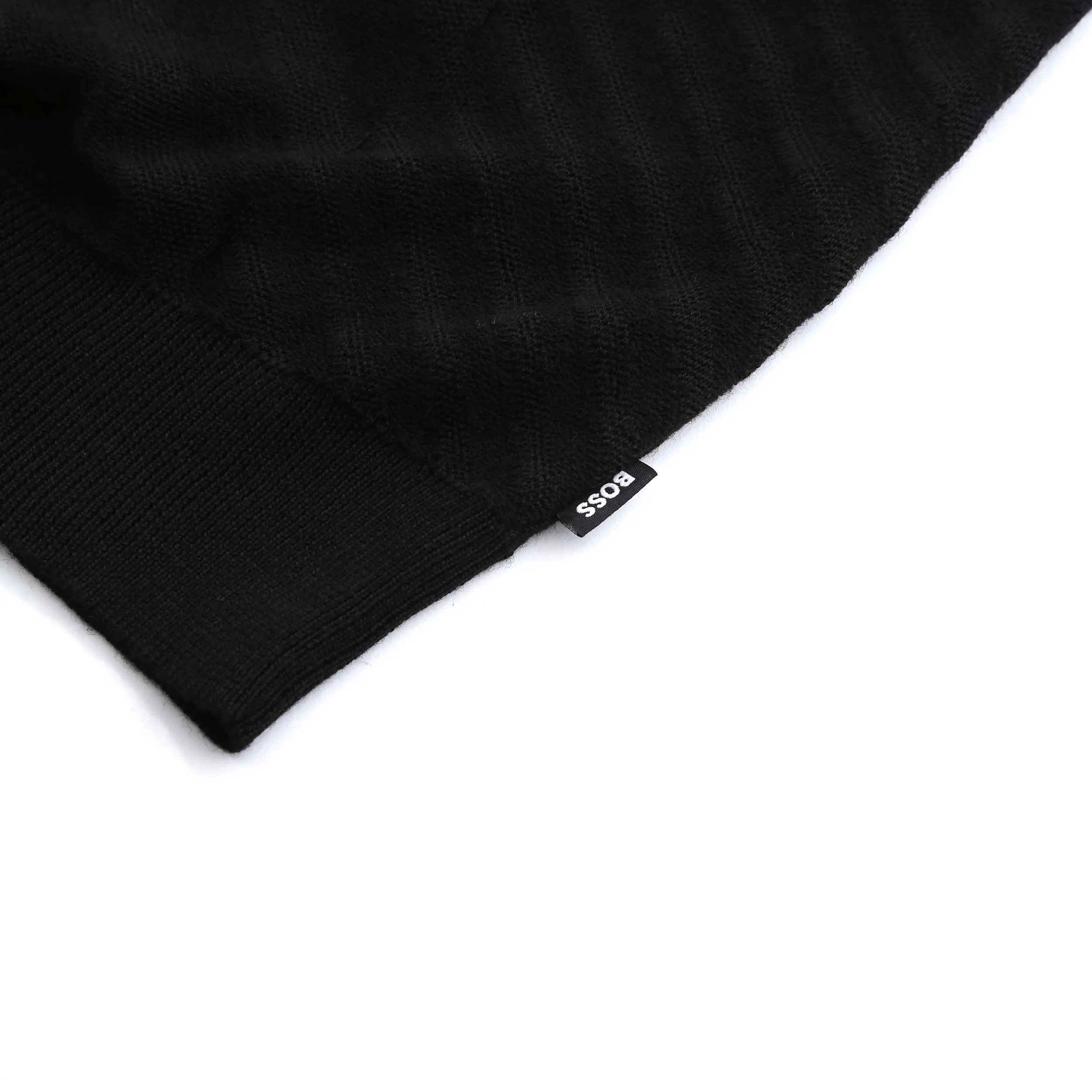 BOSS Padori Long Sleeve Knitted Polo Shirt in Black