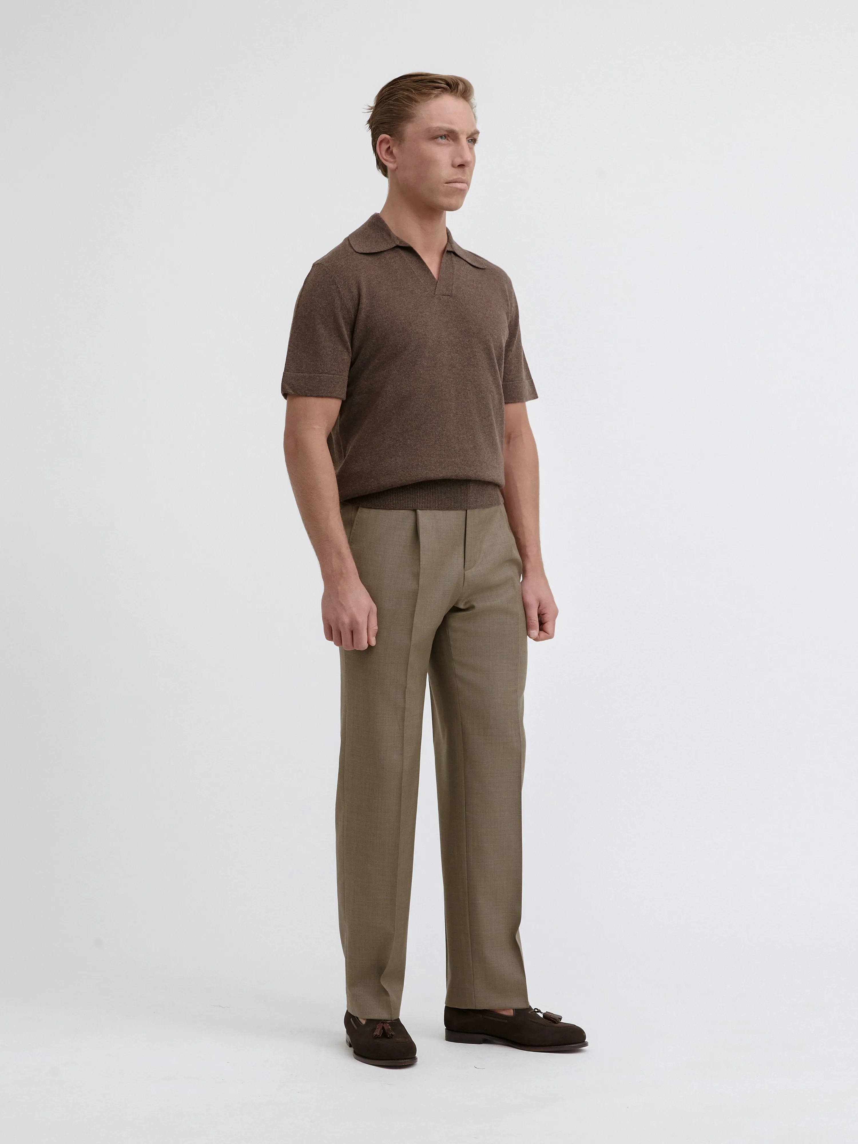 Brown Merino Wool Cashmere Polo