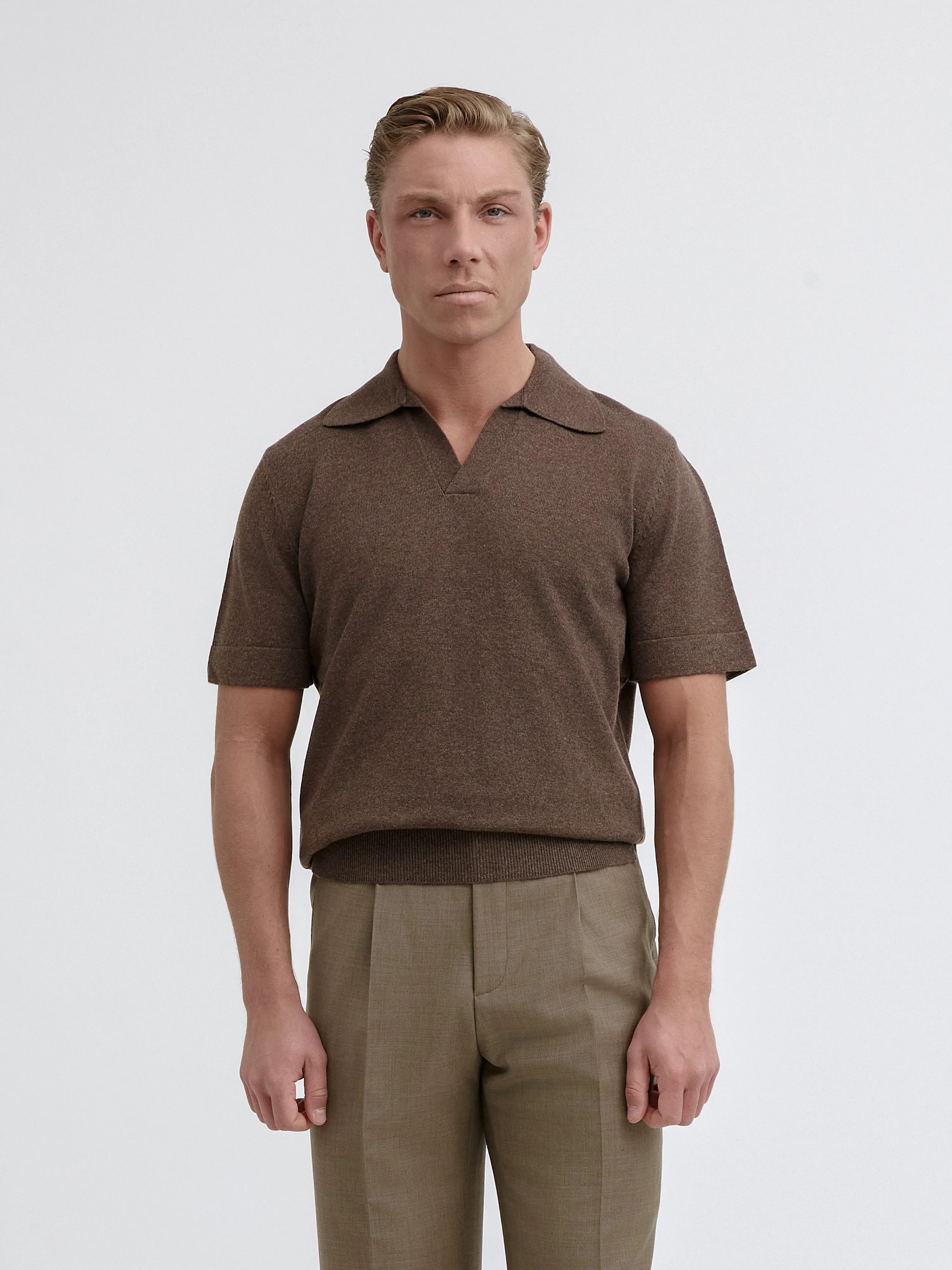 Brown Merino Wool Cashmere Polo