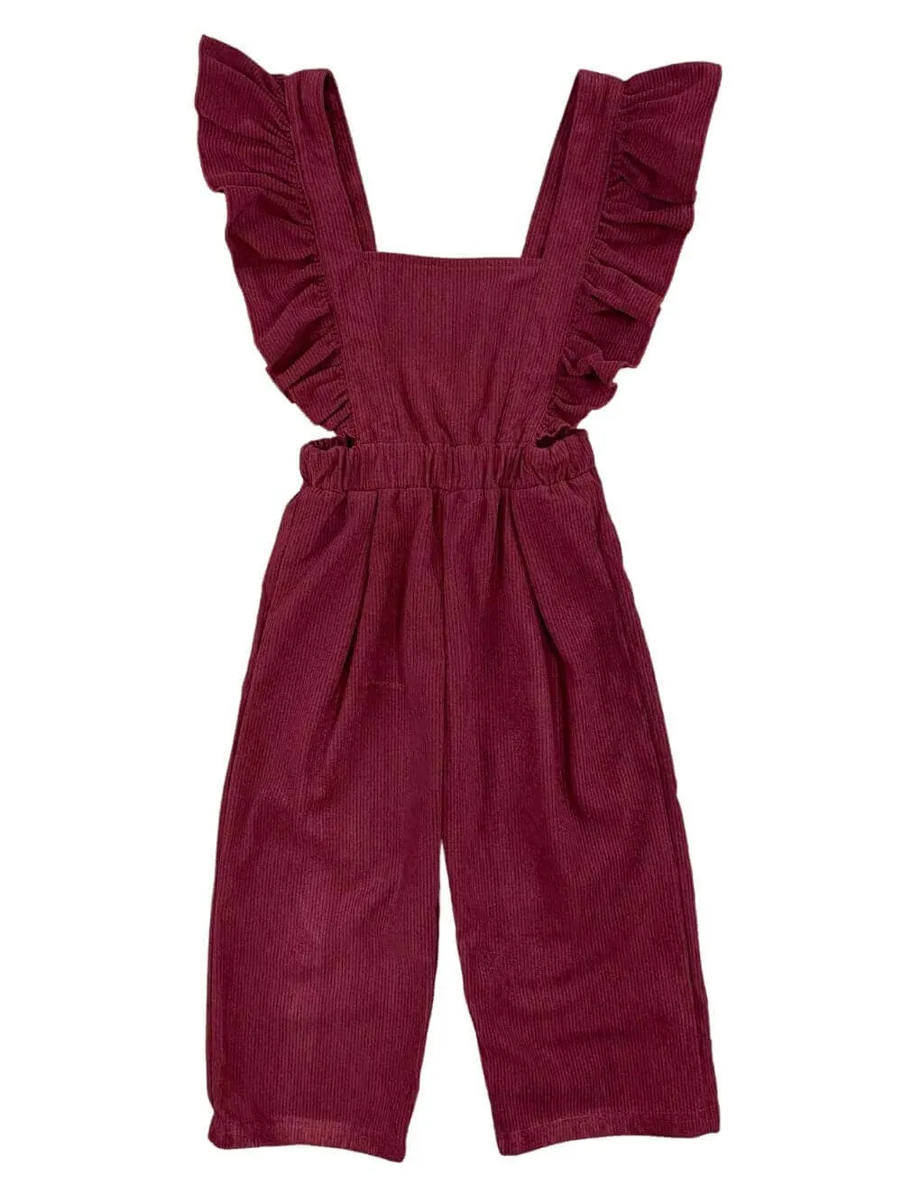 Burgundy Corduroy Ruffle Girls Jumpsuit