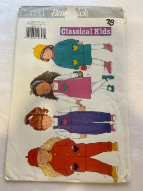 Butterick 4751 Pattern UNCUT Classical Kids Childrens' Jacket, Jumpsuit, & Hat All Sizes Included