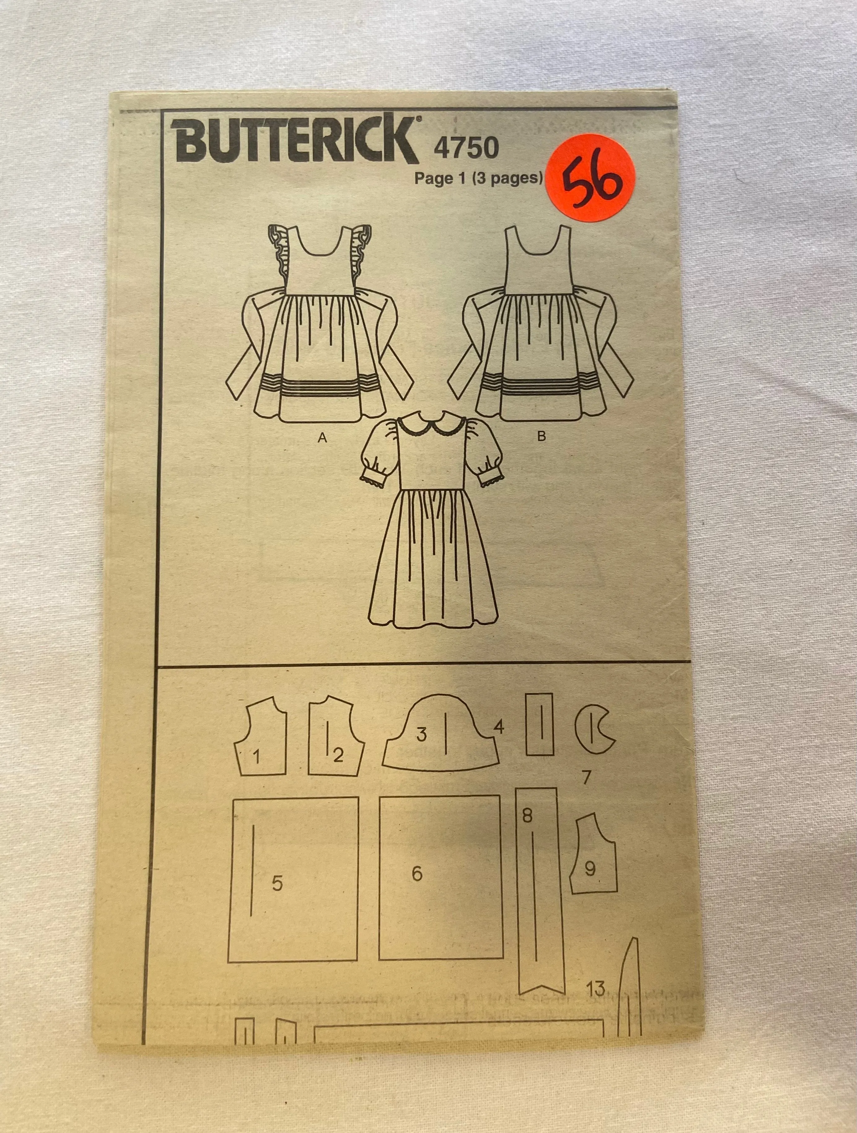 Butterick 4768 Pattern UNCUT Toddlers' Jumper, Jumpsuit & Blouse Sizes 1, 2, 3