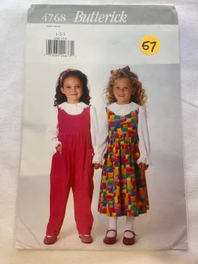 Butterick 4768 Pattern UNCUT Toddlers' Jumper, Jumpsuit & Blouse Sizes 1, 2, 3