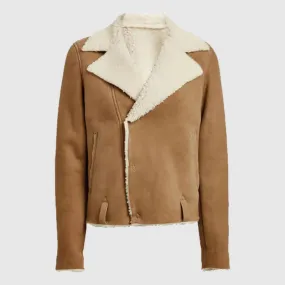 Buy Sheepskin Womens Beige Cropped Shearling Leather Jacket For Sale