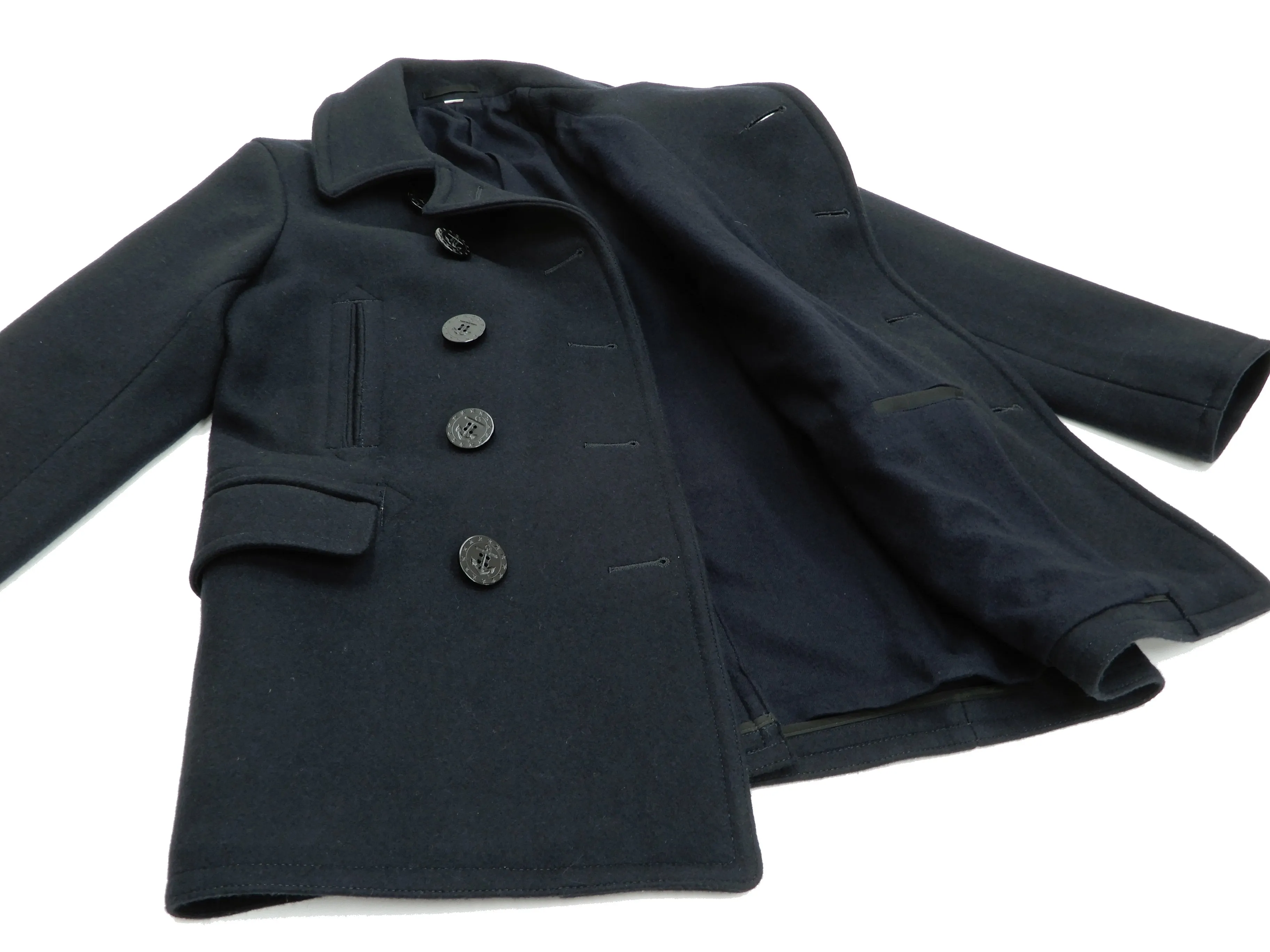 Buzz Rickson Pea Coat Men's U.S. Navy Wool Above-knee length Peacoat BR14146 Navy-Blue