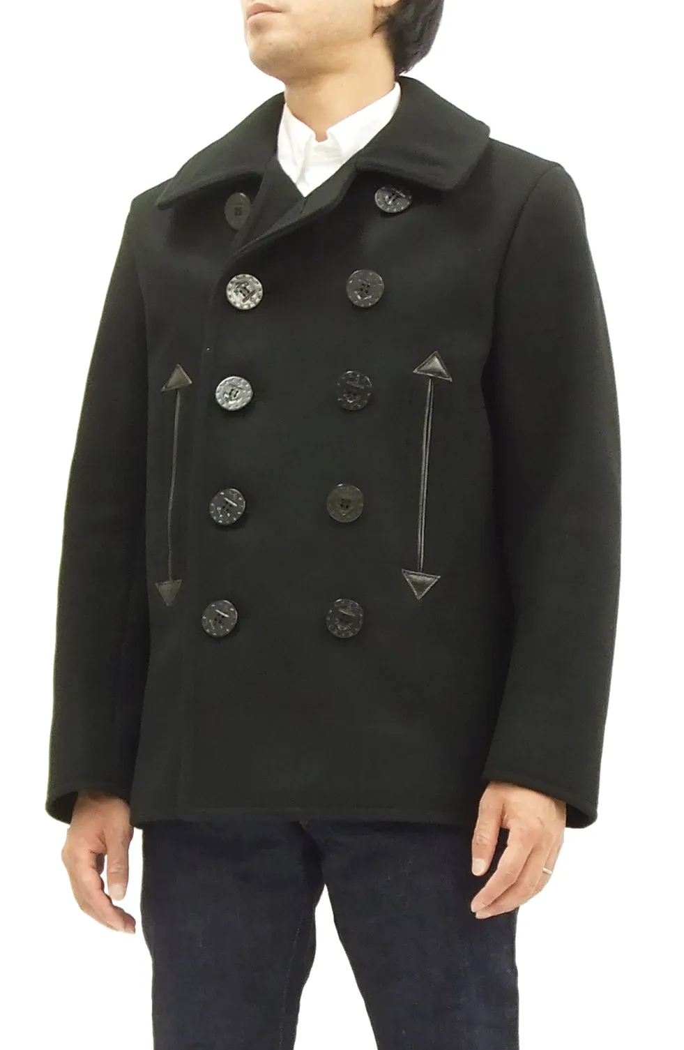 Buzz Rickson Pea Coat William Gibson Men's Wool Overcoat Peacoat BR12394 Black