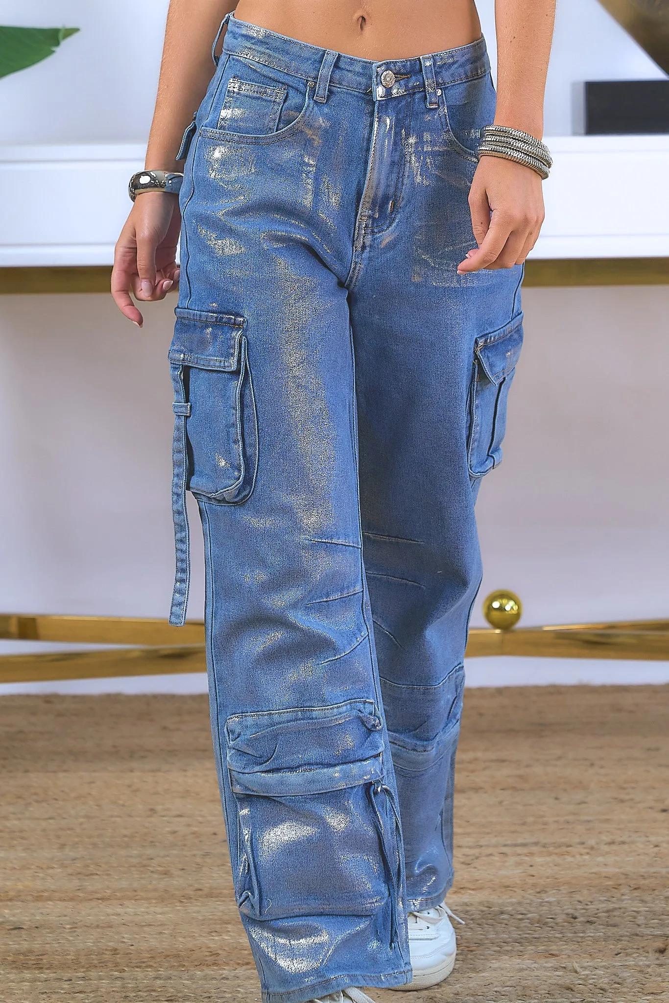 Cargo Metallic Denim Pants