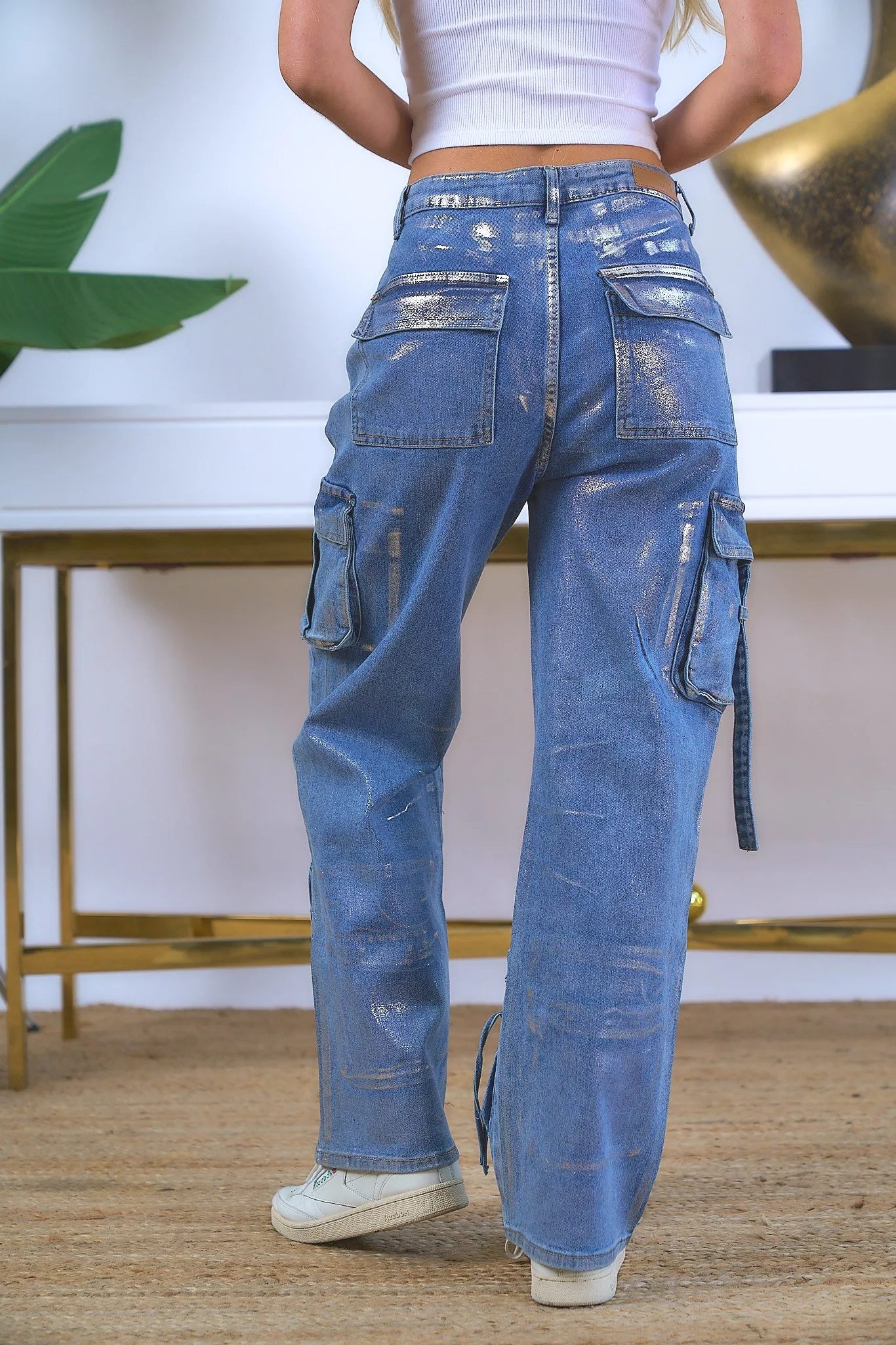 Cargo Metallic Denim Pants