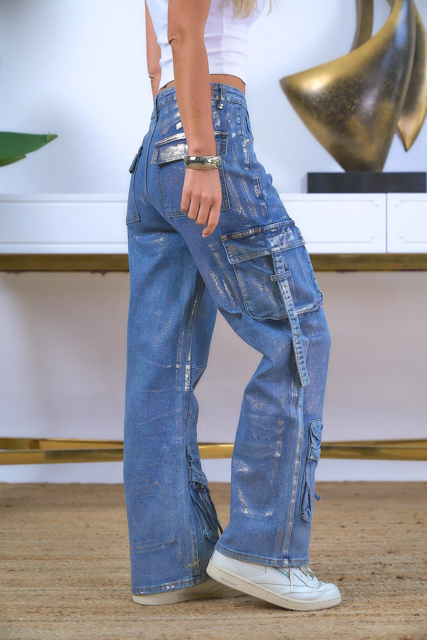 Cargo Metallic Denim Pants